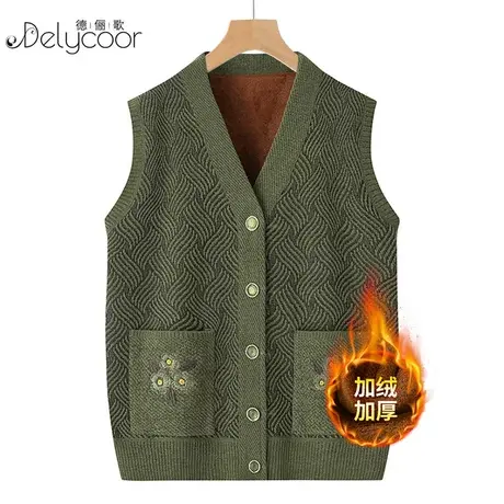 老年人马甲女春秋款奶奶加绒毛衣妈妈加厚开衫马夹秋冬老太太外套商品大图