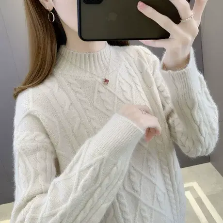 软糯毛衣女宽松加厚打底衫女士秋冬2023新款套头粗线麻花针织冬季商品大图