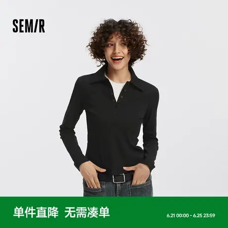 [商场同款]森马POLO衫女正肩修身显瘦2025新款秋季小心机纯色上衣商品大图