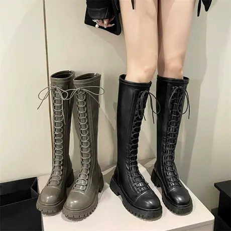 骑士靴女高筒靴子2023新款爆款显瘦秋季高级洋气粗跟不过膝长筒靴商品大图