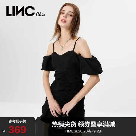 LINCCHIC金羽杰连衣裙提花设计漏肩性感吊带连衣裙女S222DR571图片