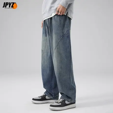 男士牛仔裤秋季阔腿裤宽松直筒休闲新疆棉美式工装牛仔痞帅长裤子图片