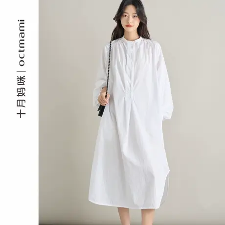 十月妈咪孕妇连衣裙2025新款秋季外穿插肩九分袖长裙宽松遮肚秋装商品大图
