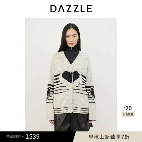DAZZLE地素 毛针织衫2024冬季新款女装重工爱心四季针织长袖开衫商品大图
