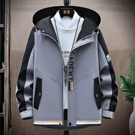 外套潮流男士2023春秋季新款休闲帅气夹克连帽男青少年学生上衣服商品大图