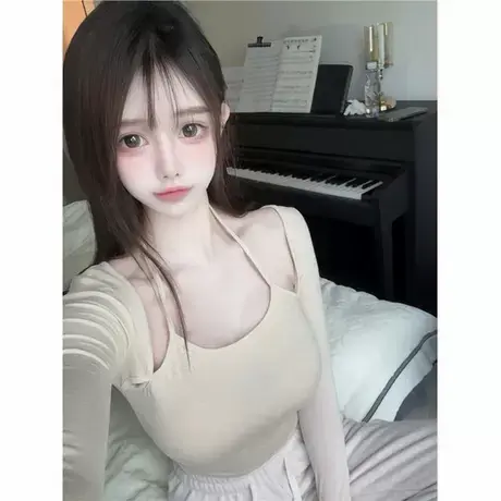 Onoev韩版新款性感系带镂空显胸大纯欲风紧身长袖女上衣图片