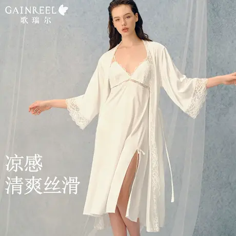 歌瑞尔凉感丝滑睡衣女款2025新款性感蕾丝吊带美背睡裙睡袍家居服商品大图