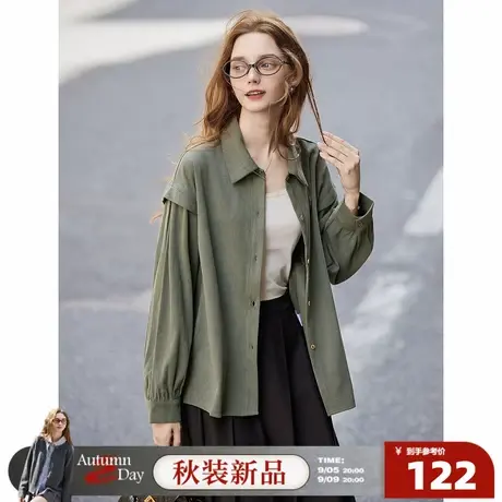 唐狮2025春秋季长袖衬衫女翻领灯芯绒新款保暖百搭超好看秋季外套图片