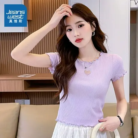 LW真维斯女装甜美显瘦小个子短款休闲T恤 2025夏季新品女式短袖商品大图
