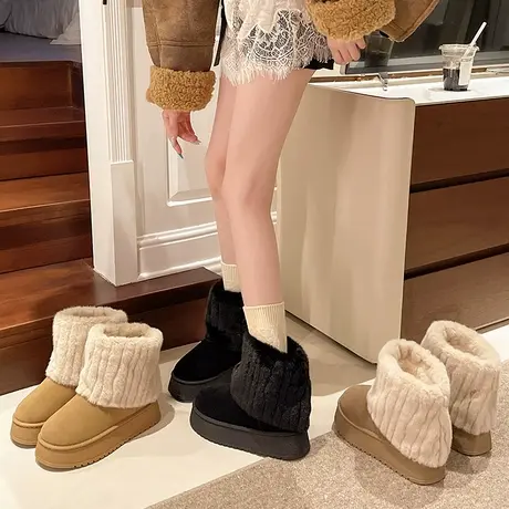 厚底增高裤管靴女2025秋季新款时尚加绒保暖雪地靴小个子毛毛棉靴商品大图