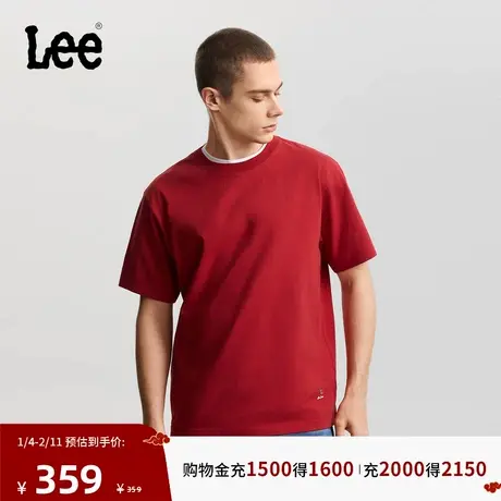 Lee商场同款26春夏新品舒适版圆领印花Logo图案轻薄红色男短袖T恤商品大图