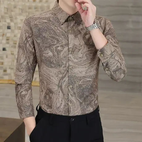 设计感痞帅衬衫男士长袖修身韩版上衣2023新款高级感潮牌花衬衣服商品大图