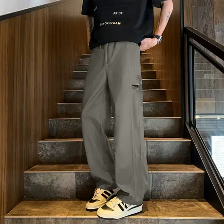 唐狮春秋新款男休闲长裤宽松简约工装伞兵裤哈伦潮流直筒裤子TE商品大图