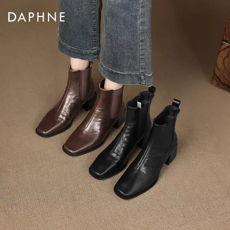 达芙妮法式方头短靴女款秋冬2025新款粗跟切尔西瘦瘦靴加入马丁靴商品大图