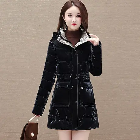 免洗亮面棉服女宽松加厚外套2023冬季羽绒棉衣中长款时尚棉袄上衣图片