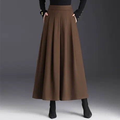 毛呢裙裤阔腿裤女秋冬2023新款高腰大码宽松九分大脚裤休闲甩裤厚图片