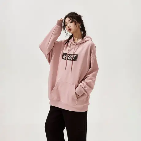 美式脏粉色连帽卫衣女2023新款秋冬ins设计感复古字母印花上衣商品大图