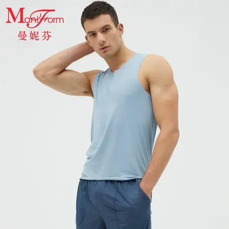 曼妮芬男士舒适无痕背心可外穿内衣无袖衣运动跨栏健身打底衫夏款商品大图