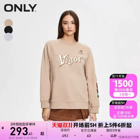 【买5免1】【上新】ONLY奥莱时尚气质刺绣宽松圆领休闲卫衣女商品大图
