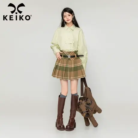 KEIKO 清新果绿色泡泡袖衬衣女2023新款气质减龄外穿内搭长袖衬衫图片