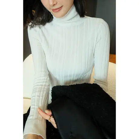 23秋冬新款女装优雅修身显瘦肌理文羊毛针织女士打底衫针织衫女商品大图