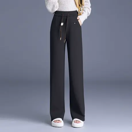 2023秋冬新款松紧高腰显瘦直筒裤女垂感百搭休闲裤时尚阔腿长裤厚商品大图
