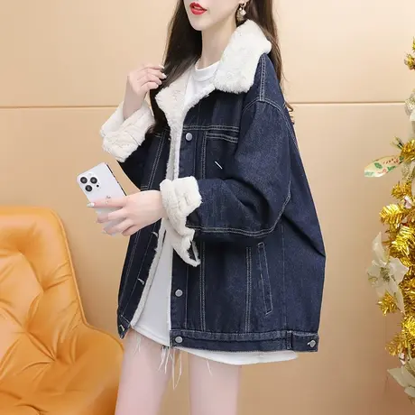 韩版宽松休闲慵懒风加绒开衫外套女2023冬季新款洋气百搭网红上衣图片