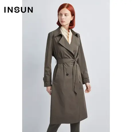 恩裳商场同款秋季大气简洁宽领设计条纹微弹棉质通勤风衣图片