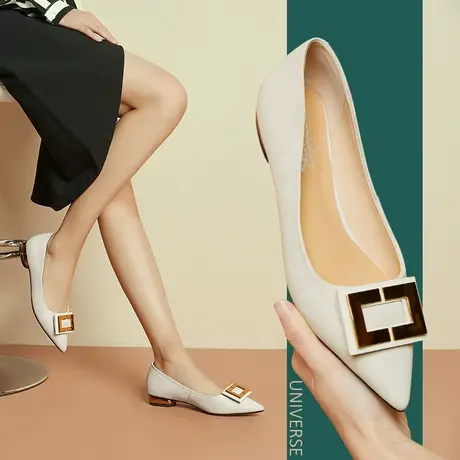 春季法式全真皮平跟单鞋女软底正装女鞋尖头低跟套脚百搭工鞋商品大图