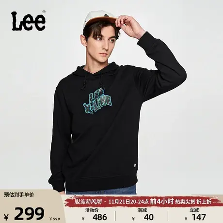 Lee舒适版字母Logo印花连帽休闲男长袖卫衣日常潮流LMT0070974XH图片