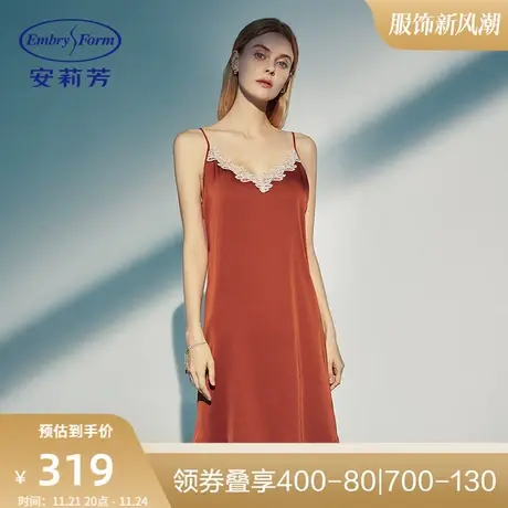 安莉芳薄款性感蕾丝深V吊带睡裙女士舒适短款带杯垫家居裙EL00451商品大图
