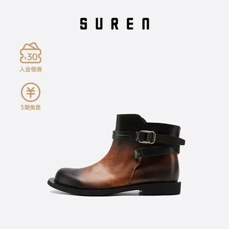素人SUREN 短靴女秋冬季 平底 真皮 英伦风机车靴 个性帅气012商品大图