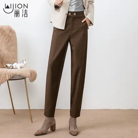 女裤咖色哈伦裤女厚款西装裤冬季新款高腰宽松小脚萝卜花苞裤商品大图