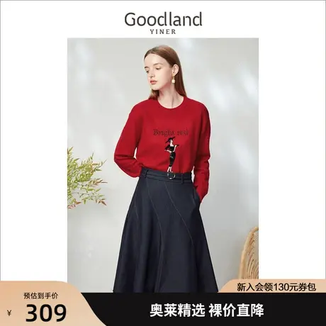 【赫本猫联名】音儿美地女装2023春季新款珠片绣花圆领针织衫套头商品大图