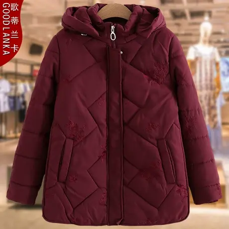 中老年女装冬装加厚羽绒棉服大码洋气中年妈妈连帽中长款棉衣外套商品大图