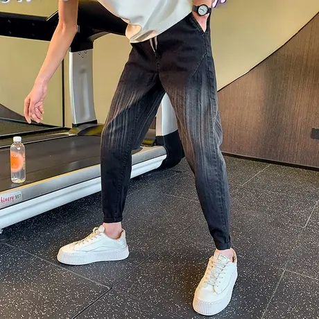 渐变色卫裤男春秋季男裤2023新款潮流痞帅时尚潮牌九分束脚运动裤商品大图