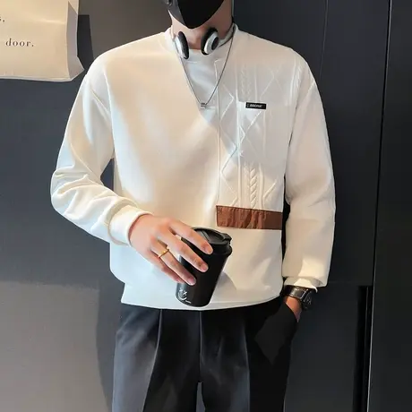 2023秋季设计感痞帅个性拼接百搭卫衣男INS潮流休闲长袖上衣t恤图片