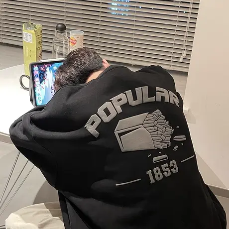 港风发泡印花ins潮牌男士卫衣春秋宽松长袖圆领套头休闲上衣外套图片