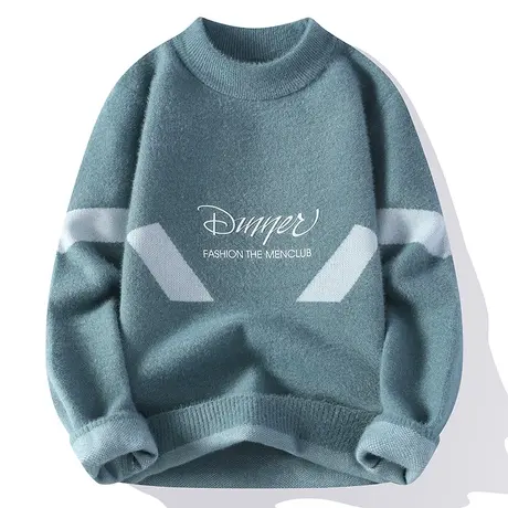 2023秋冬新款水貂绒青少年毛衣男士潮牌印花学生针织衫保暖打底衫商品大图