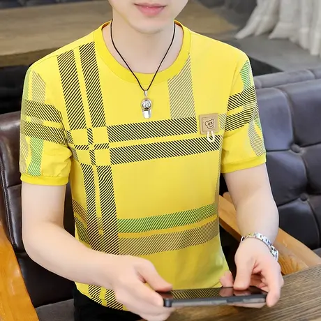 2023夏季新款休闲圆领短袖T恤男士体恤潮流百搭薄款运动透气上衣商品大图