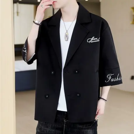 dk学院风宽松慵懒风西服男士潮牌百搭七分中袖小西装韩版休闲外套图片