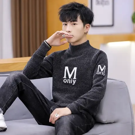青少年雪尼尔毛衣男生韩版潮流个性半高领针织衫春秋季内搭打底衫商品大图