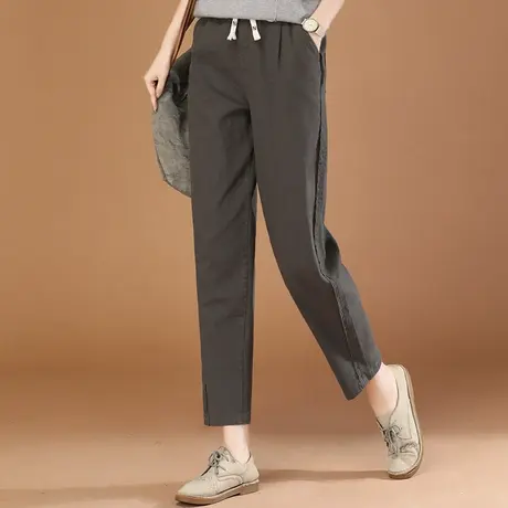 韩潮袭人松紧腰宽松直筒休闲长裤女2024春季新款显瘦百搭哈伦裤子商品大图