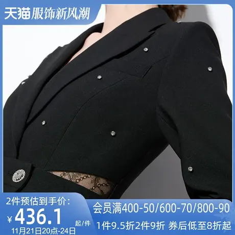 AUI黑色职业气质设计感西装外套女2024秋新款小众高级修身西服裙商品大图