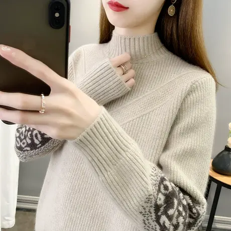 2024秋冬新款半高领毛衣女套头加厚宽松外穿长袖针织衫红色毛衣女商品大图