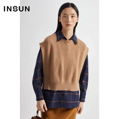 INSUN恩裳冬季百搭肩式马甲毛织衫图片