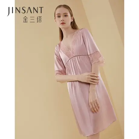 金三塔100%桑蚕丝睡裙女真丝蕾丝丝绸睡衣新品商品大图