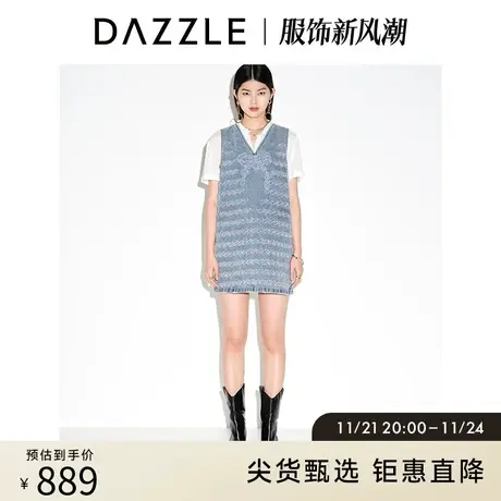 DAZZLE地素奥莱 春夏复古蝴蝶结刺绣V领背心牛仔连衣裙短裙女图片
