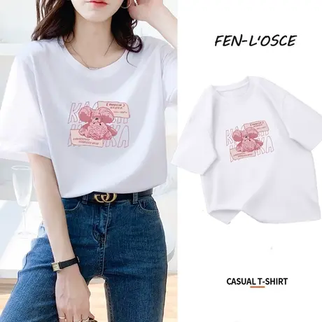 小熊短袖t恤女2023年夏季新款卡通印花体恤宽松大码圆领上衣ins潮商品大图