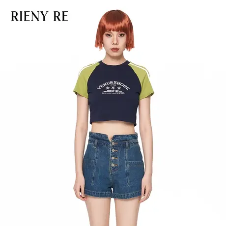 RIENYRE短袖t恤女2023夏季新款短款宽松洋气美式复古甜辣修身上衣图片